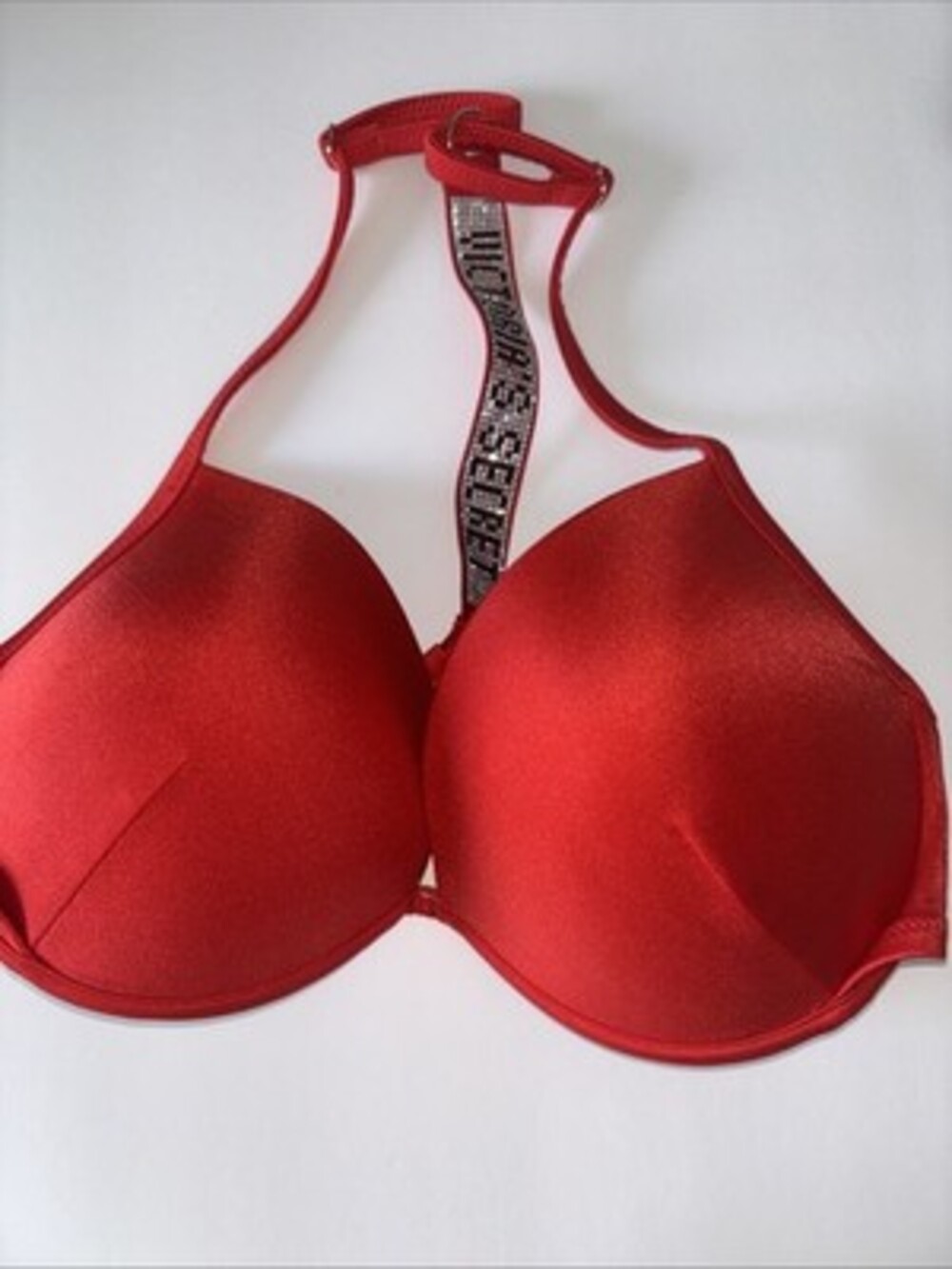 Victoria Secret Swim Bikini Top Push Up Red Sequin Back Strap  Size 32DDD